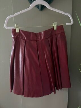 Alice + Olivia Coral-Red Suede Pleated Skater Skirt